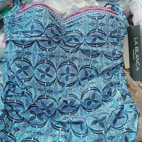 La Blanca The Realist Over the Shoulder Tankini Swim Top, Blue, size 6 - Picture 4 of 8